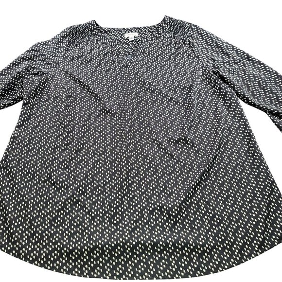 Croft & Barrow 1X V Neck Roll Tab Sleeve Polka Dot Blouse Ruched Sholder - Picture 1 of 11